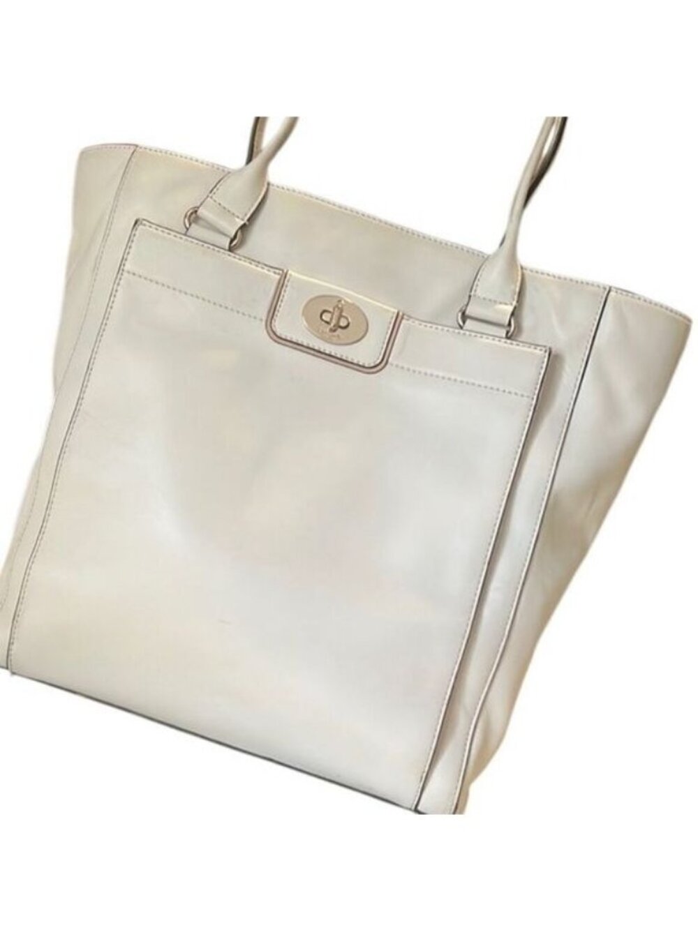 Kate Spade Ivory Leather Gold Hardware Large Tote Bag
